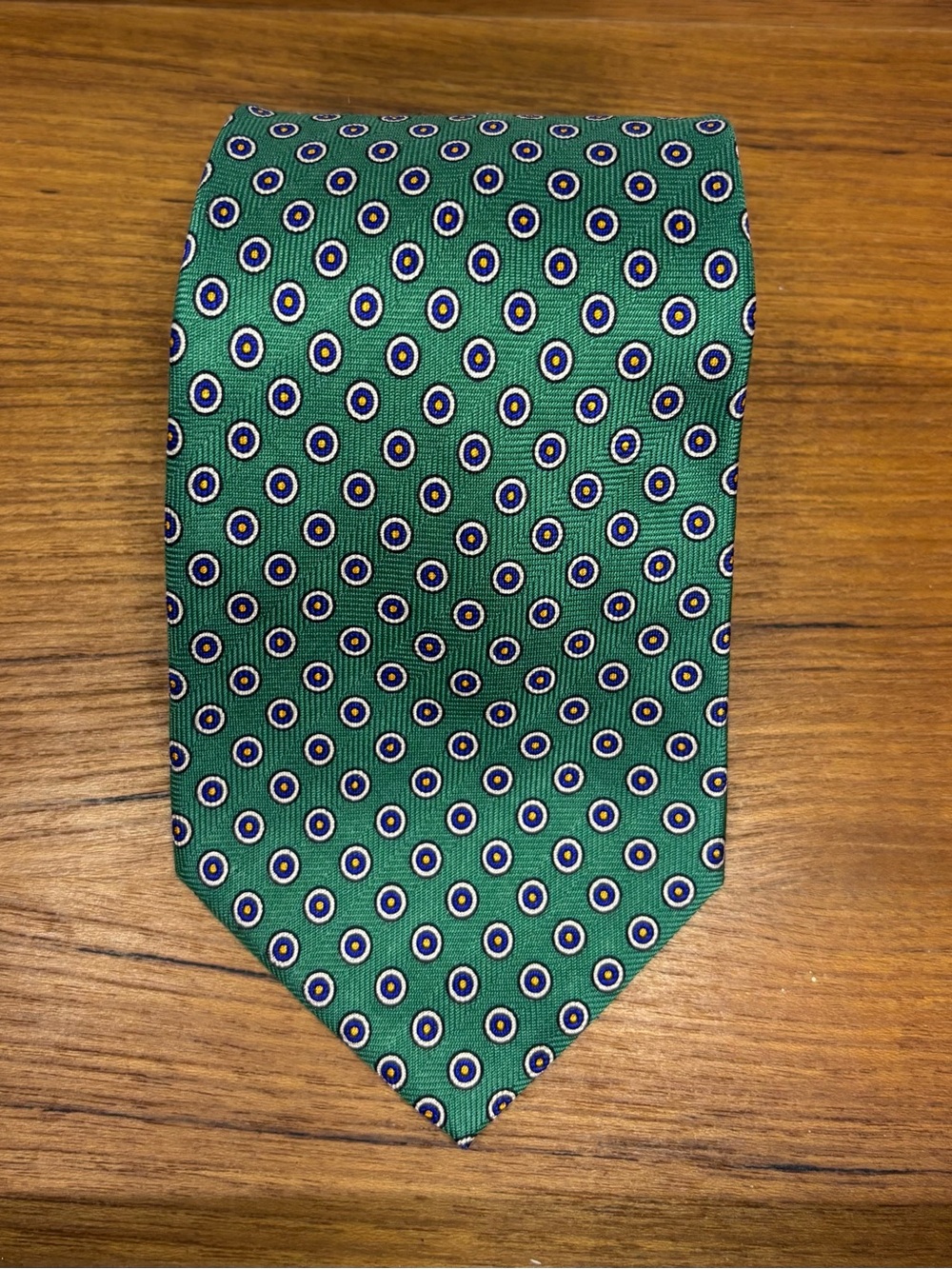 Lauren Ralph Lauren Men's Green Silk Tie Geometric Foulard Medallion Necktie